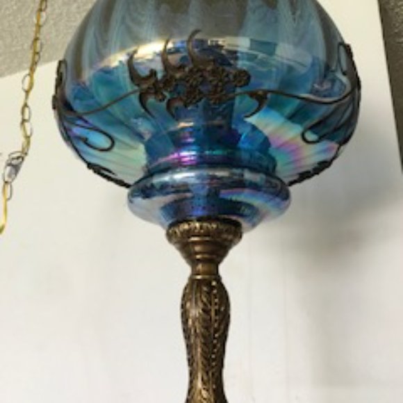 Vintage Blue Carnival Glass Lamp - Picture 3 of 11